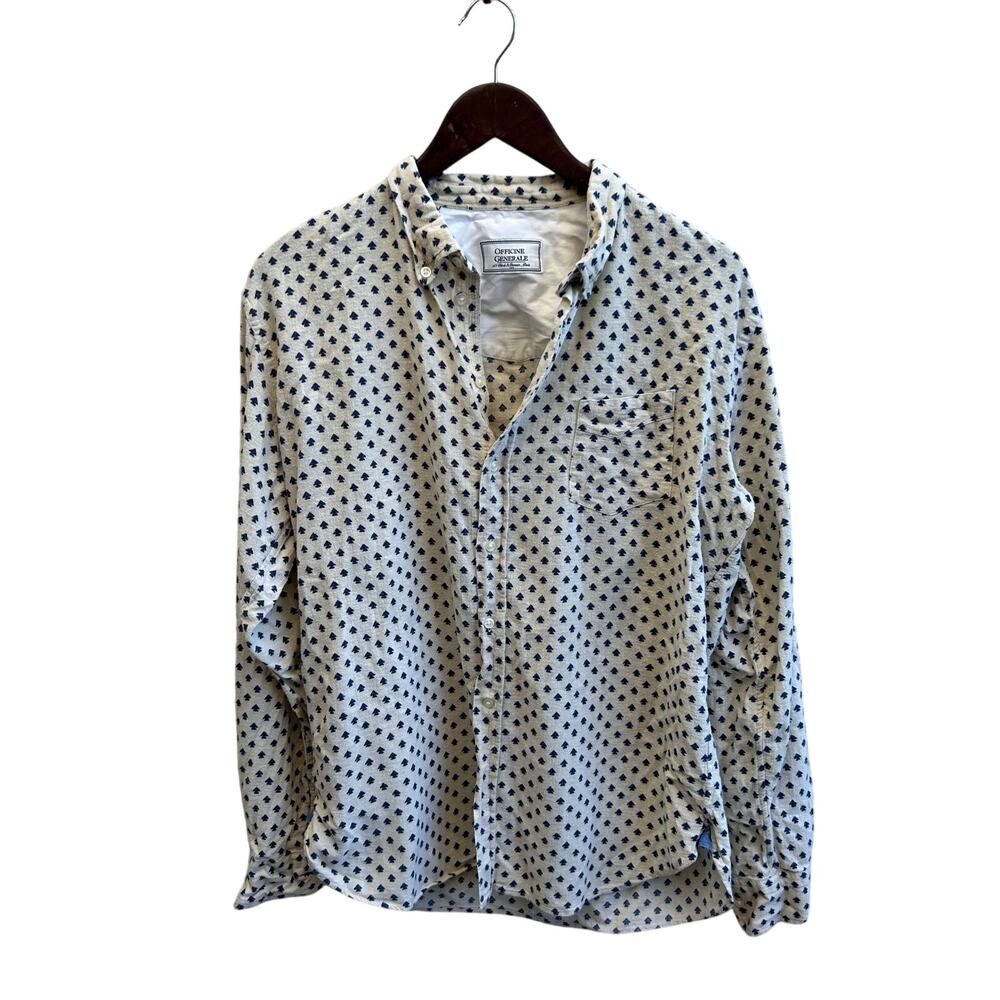 Officine Generale Blue Print Flannel Button Up Shirt Mens Medium